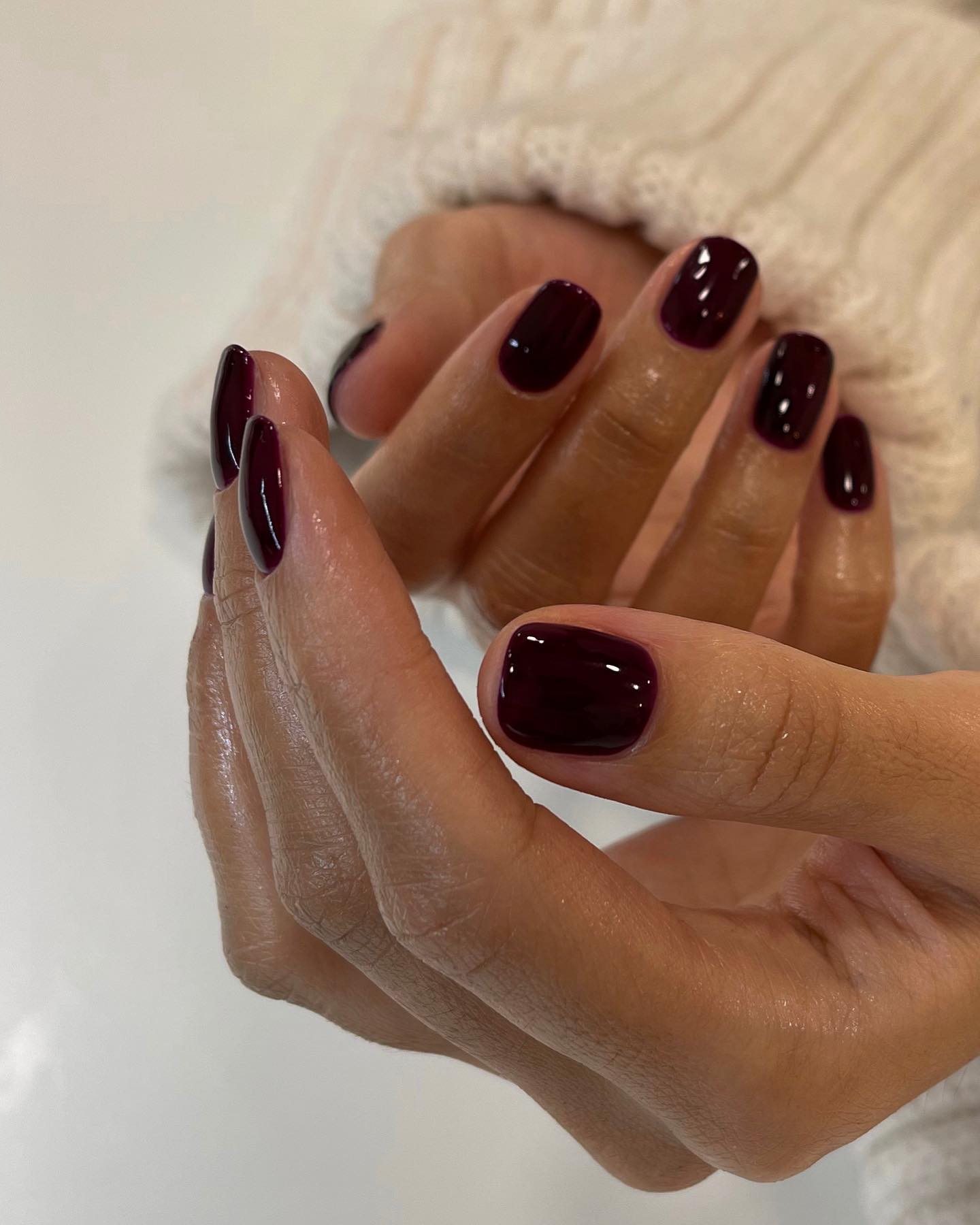 Deep Glossy Burgundy Short Square Deep Glossy Burgundy Short Square — Winter Nail Colors for Women Over 50