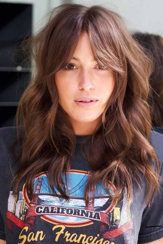 Shaggy Collarbone Cut with Textured Bangs Shaggy Collarbone Cut with Textured Bangs — Winter Haircuts with Curtain Bangs