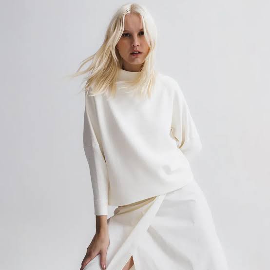 Minimalist White Mock-Neck Sweater with Wrap Skirt — Oversized Sweater Outfits
