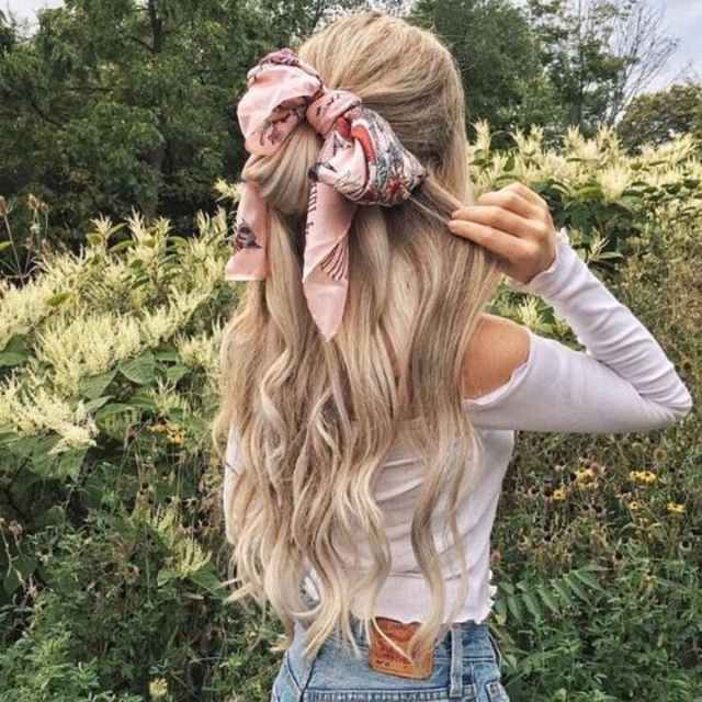 Ash Blonde Half-Up with Pink Scarf Bow Ash Blonde Half-Up with Pink Scarf Bow — Winter Hairstyles with Scarf