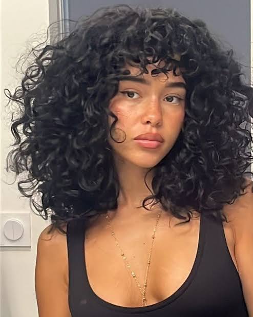 Shoulder Length Bob With Curly Bangs — Winter Haircuts for Curly Hair