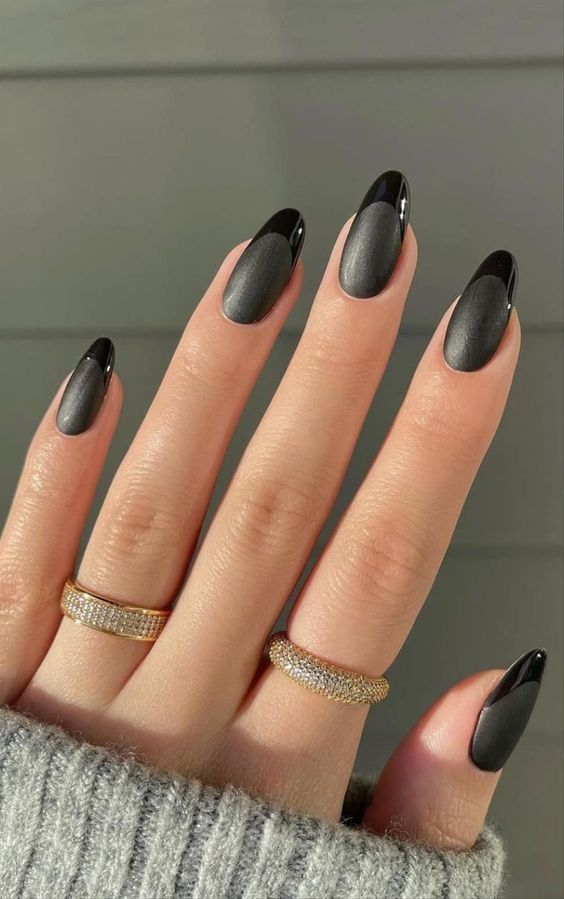 Matte Grey with Glossy French Tips — Winter Matte Nails