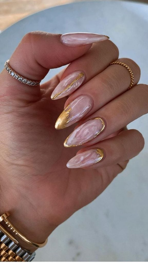 Nude Gold Trim Marble Nude Gold Trim Marble — Winter Marble Nails