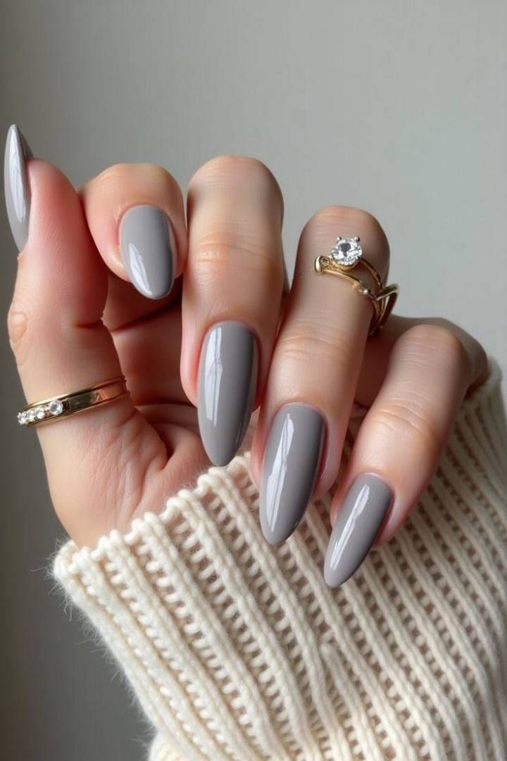 Medium Grey Blue Undertone Glossy Medium Oval Medium Grey Blue Undertone Glossy Medium Oval — Winter Nail Colors for Women Over 70