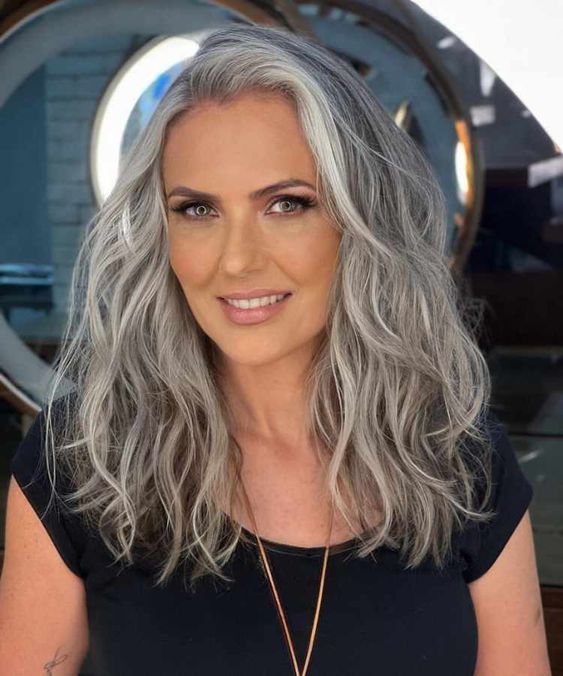 Natural Silver Grey With White Accents Natural Silver Grey With White Accents — Winter Hair Colors for Women Over 50