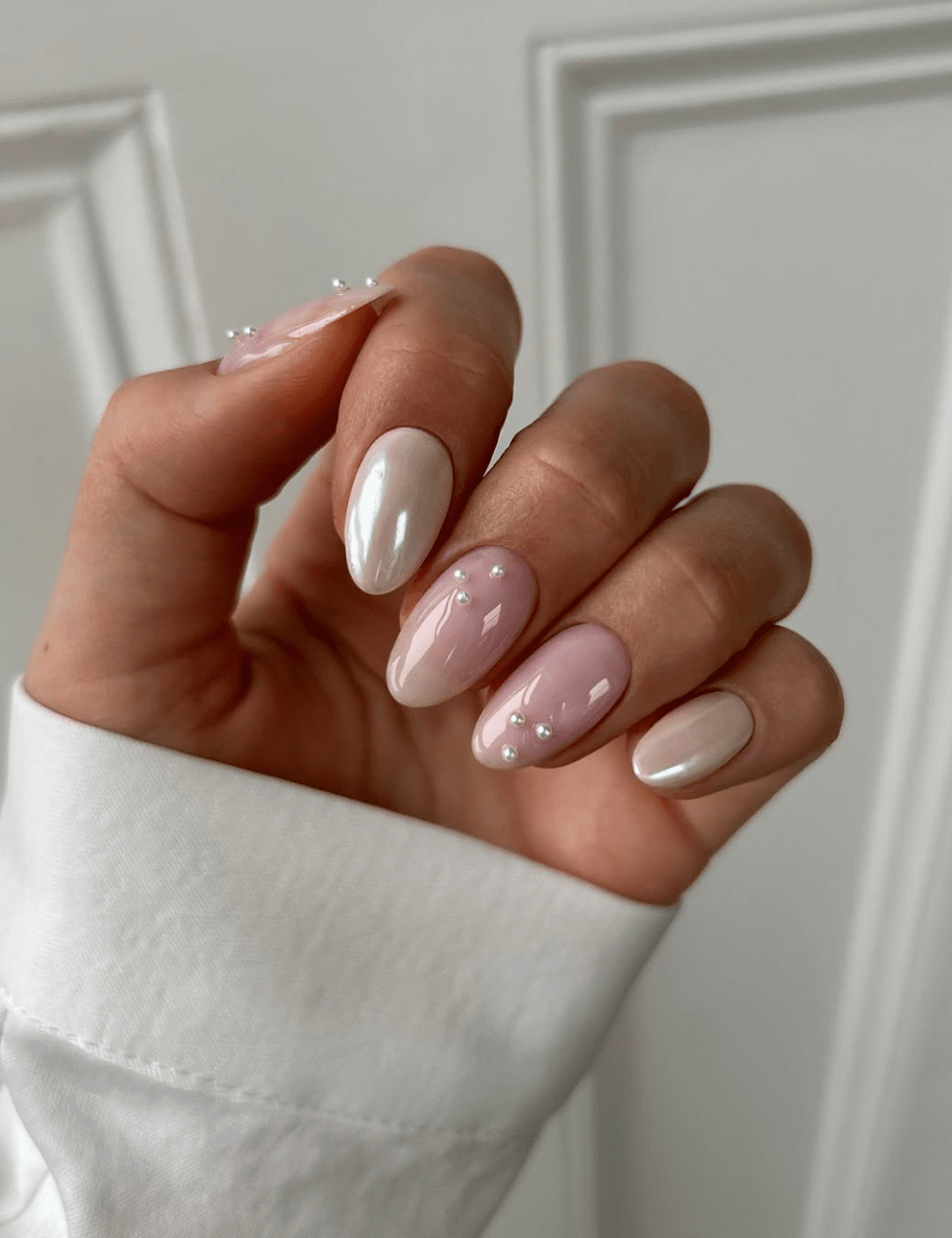 Pearls on Spring-Shade Nails — Winter to Spring Transition Nails
