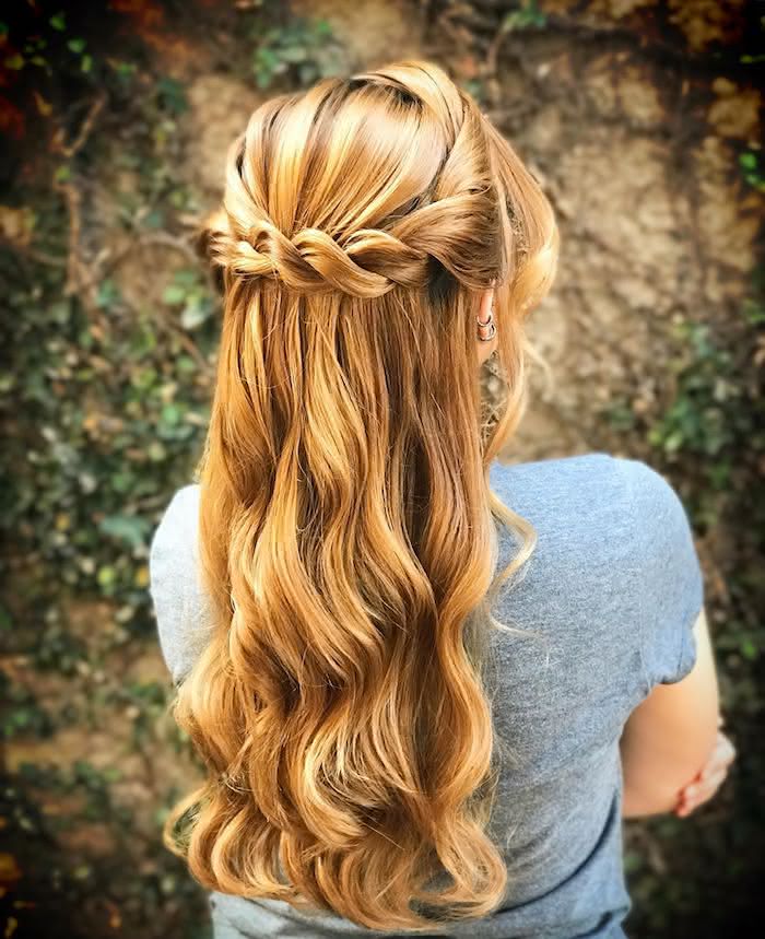 Honey Blonde Half Updo With Rope Braid Detail — Winter Hairstyles for Long Hair