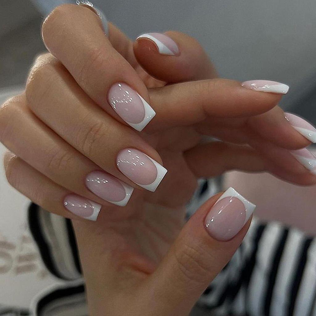 Classic French Tips With White Edges Visual Idea Classic French Tips With White Edges Visual Idea — Short Winter Square Nails