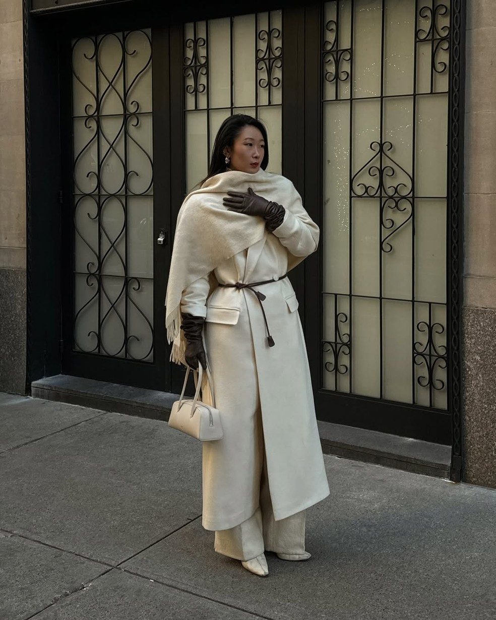 Sophisticated Cream Wrap Coat and Wide-Leg Pants Sophisticated Cream Wrap Coat and Wide-Leg Pants — Winter White Outfits