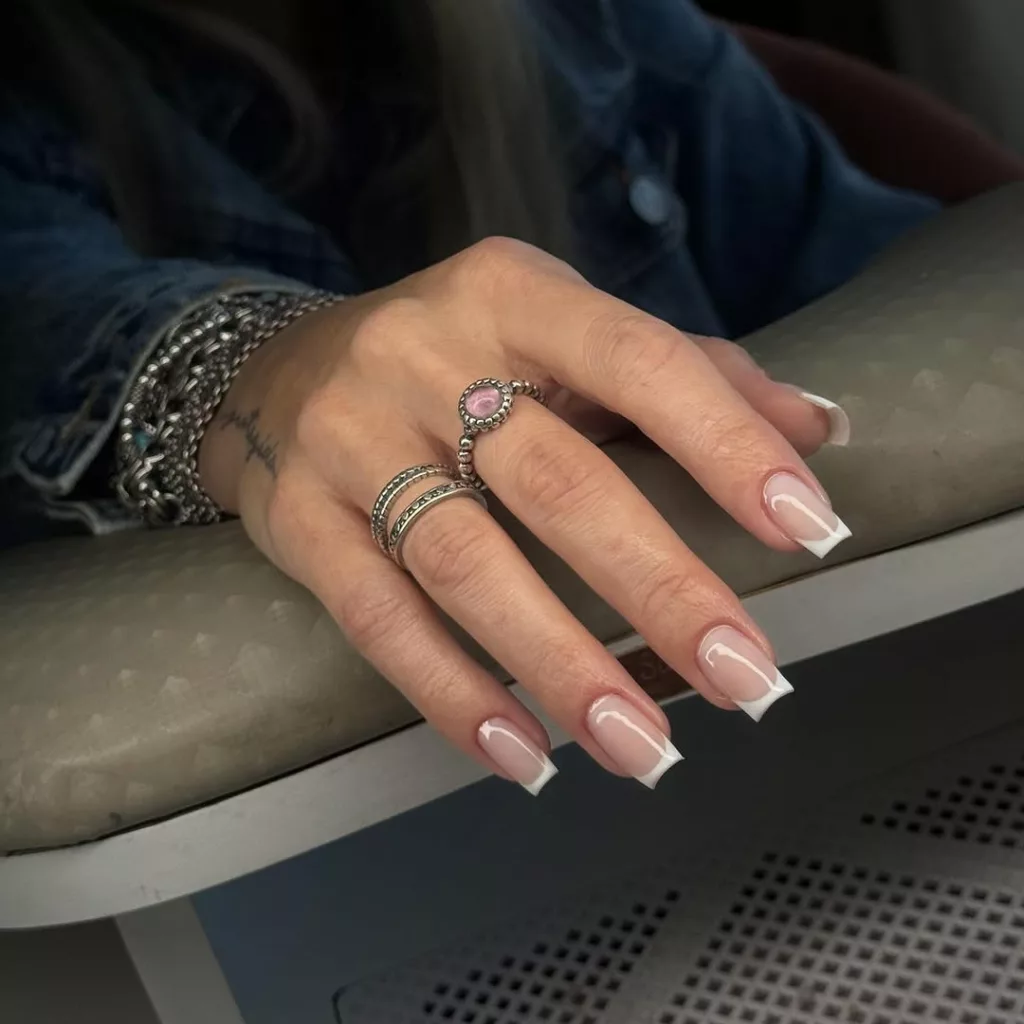 Glossy Sheer Pink French Tips — Winter Square Nails