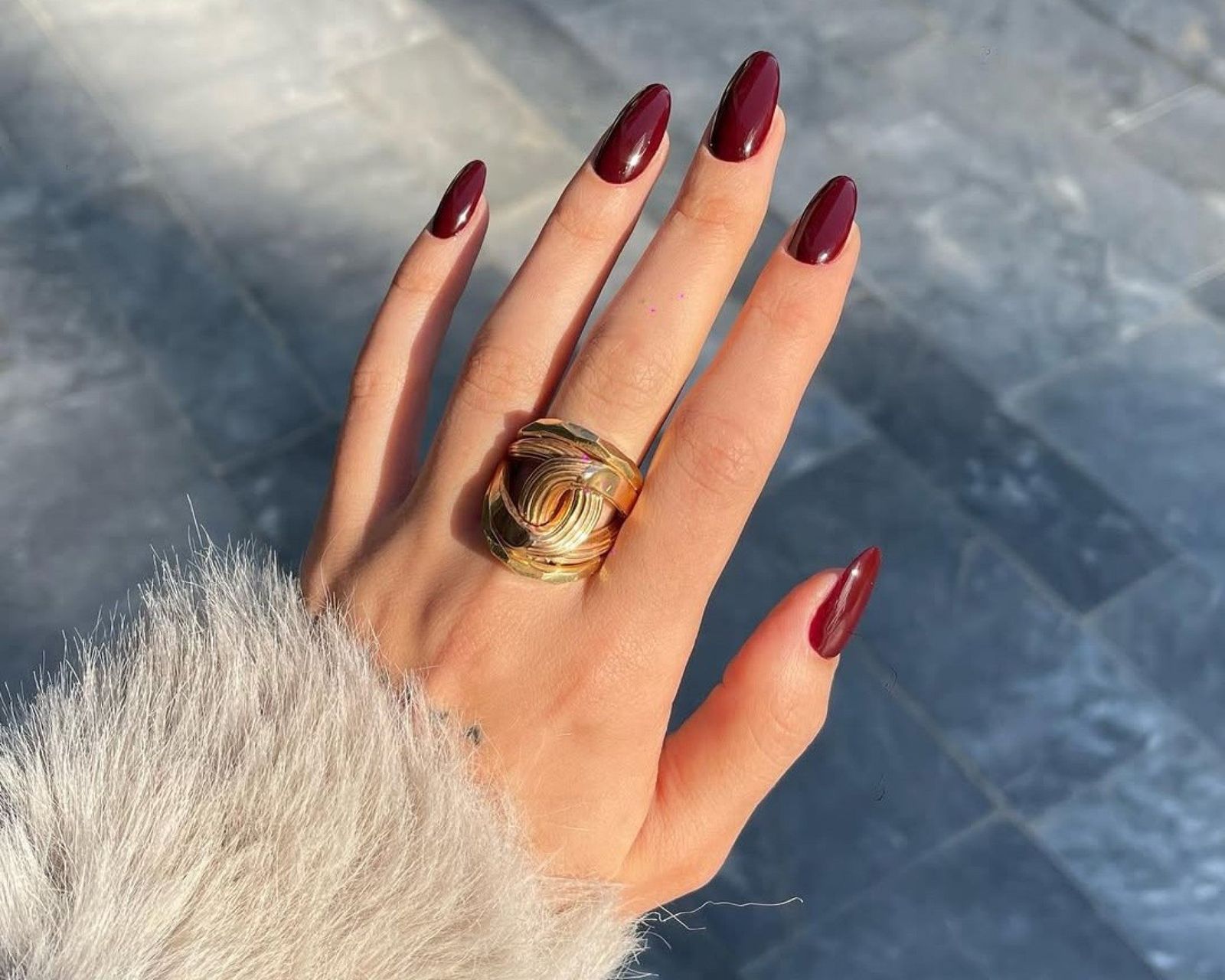 Glossy Deep Burgundy Long Almond Nails Glossy Deep Burgundy Long Almond Nails — Winter Nails