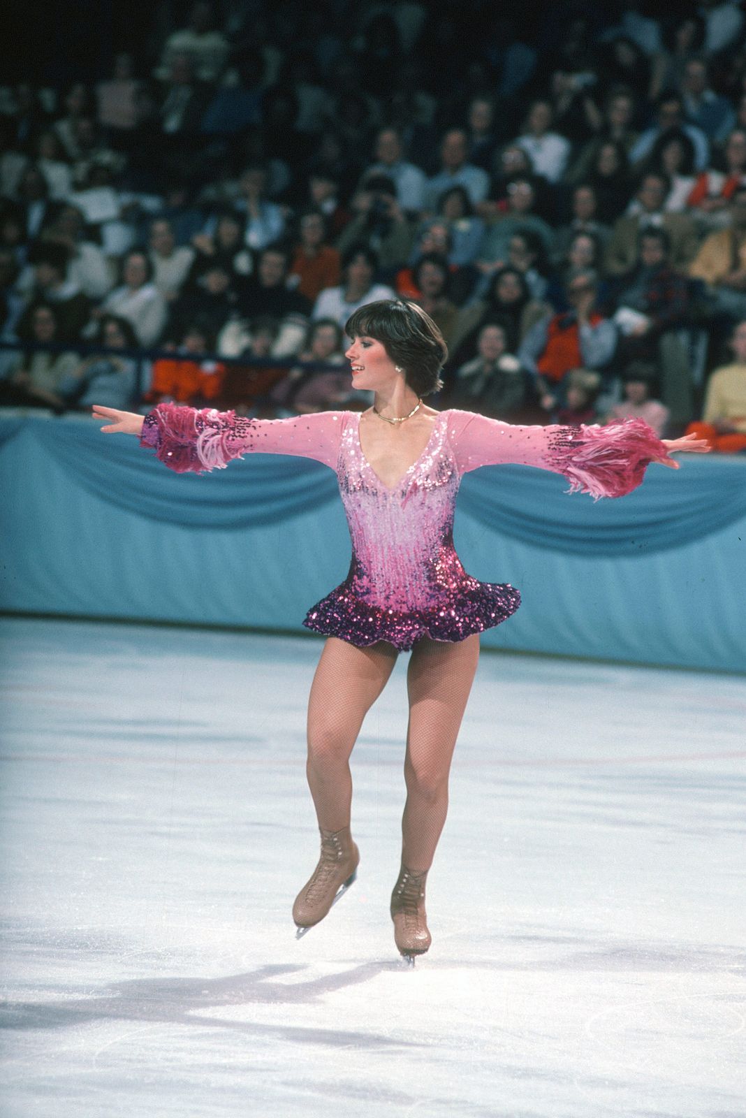 Pink and Purple Sequined Dress with Feathered Sleeves Pink and Purple Sequined Dress with Feathered Sleeves — Ice Skating Outfits