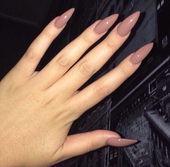 Long Stiletto Neutral Beige Glossy — Winter Acrylic Nail Colors