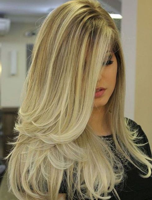 Blonde Layered Cut With Face-Framing Bangs Blonde Layered Cut With Face-Framing Bangs — Long Winter Haircuts