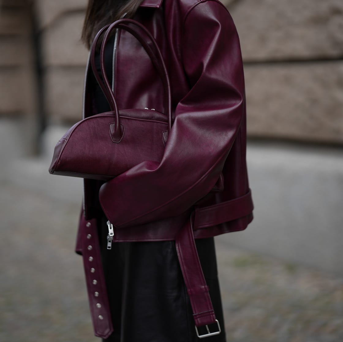 Black Boots Outfit Idea — Burgundy Outfits