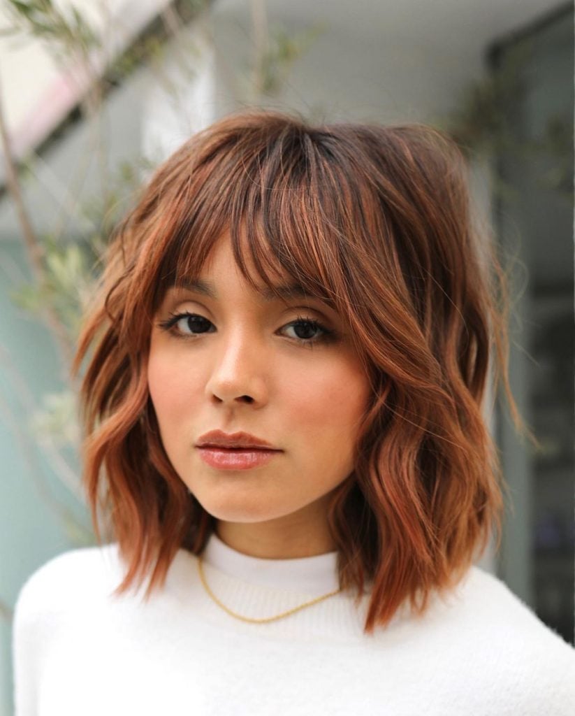 Copper Bob with Full Bangs Copper Bob with Full Bangs — Winter Hair Colors for Plus Size Women