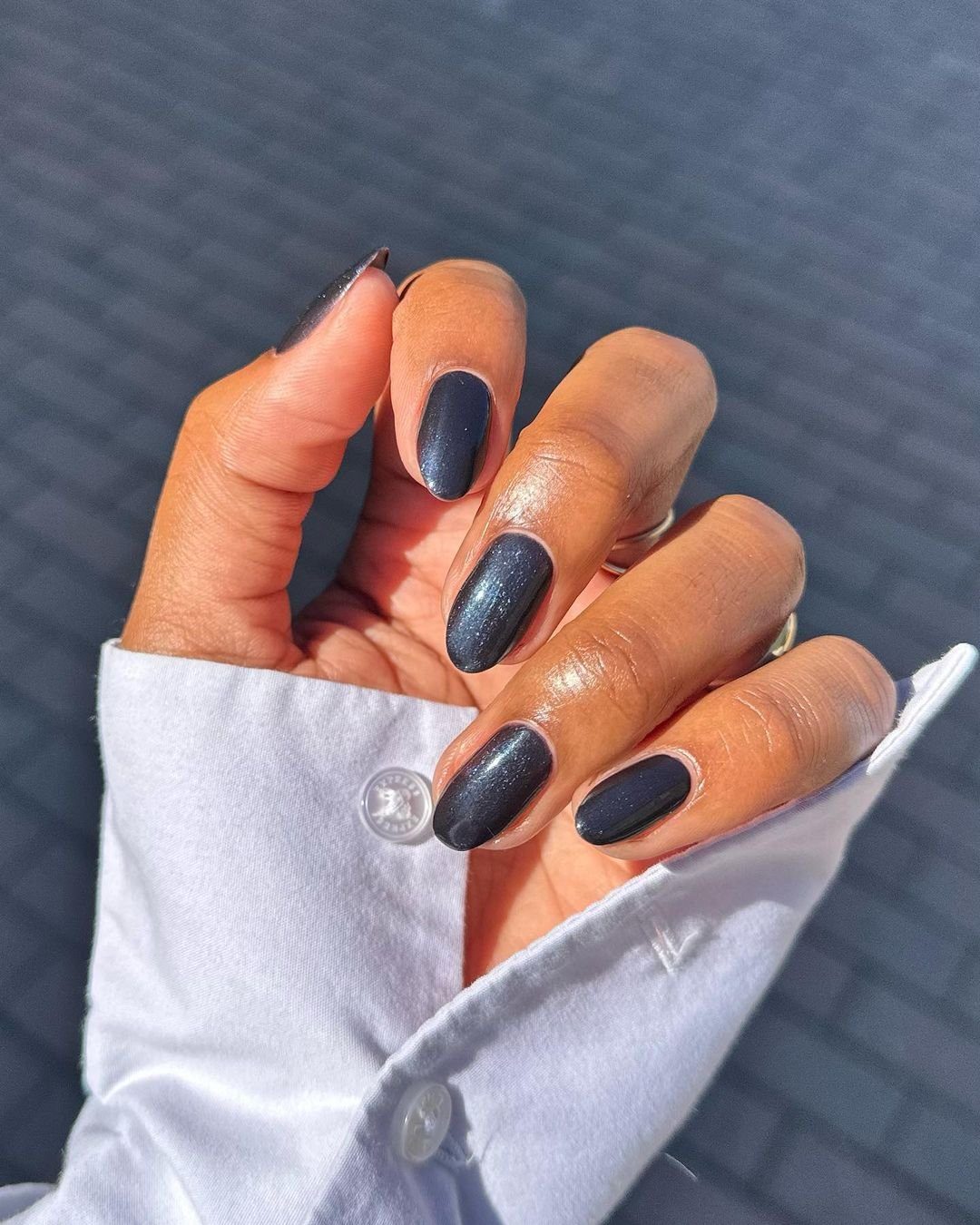 Dark Gray Shimmer with Blue Undertones — Winter Gray Nails