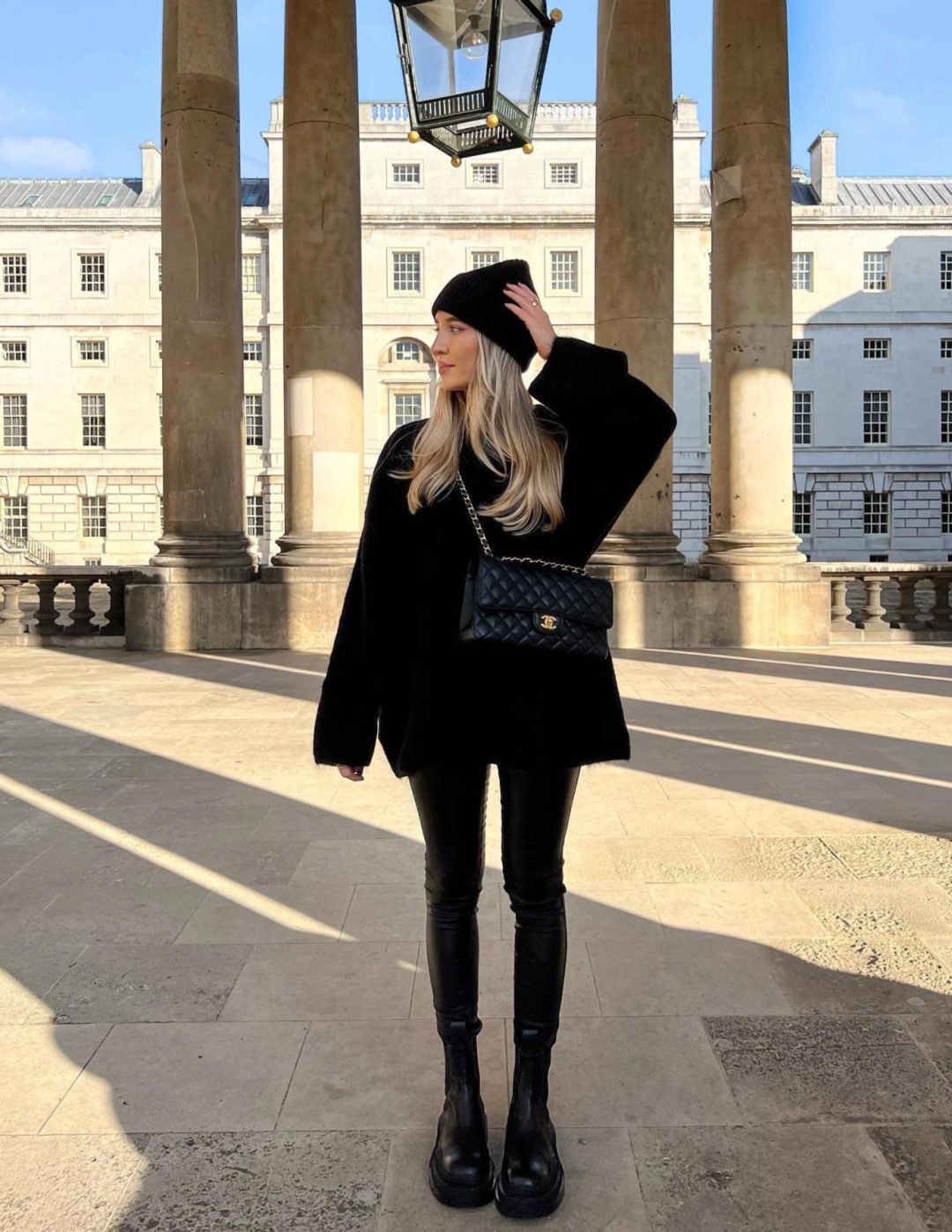 Monochromatic Black Knit and Faux Leather Look — Baddie Winter Outfits