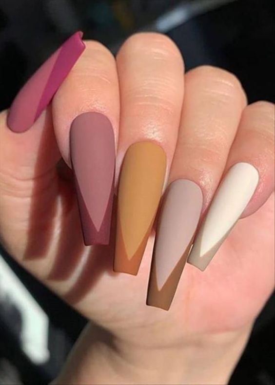 Geometric Matte Coffin Nails — Winter Matte Nails