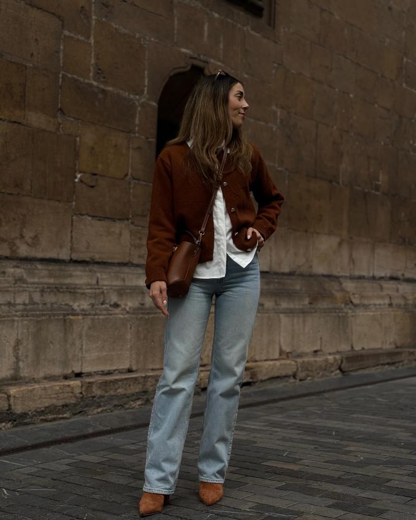 Brown Knit Cardigan with Straight-Leg Jeans for Cozy Casualness — Nashville Winter Outfits