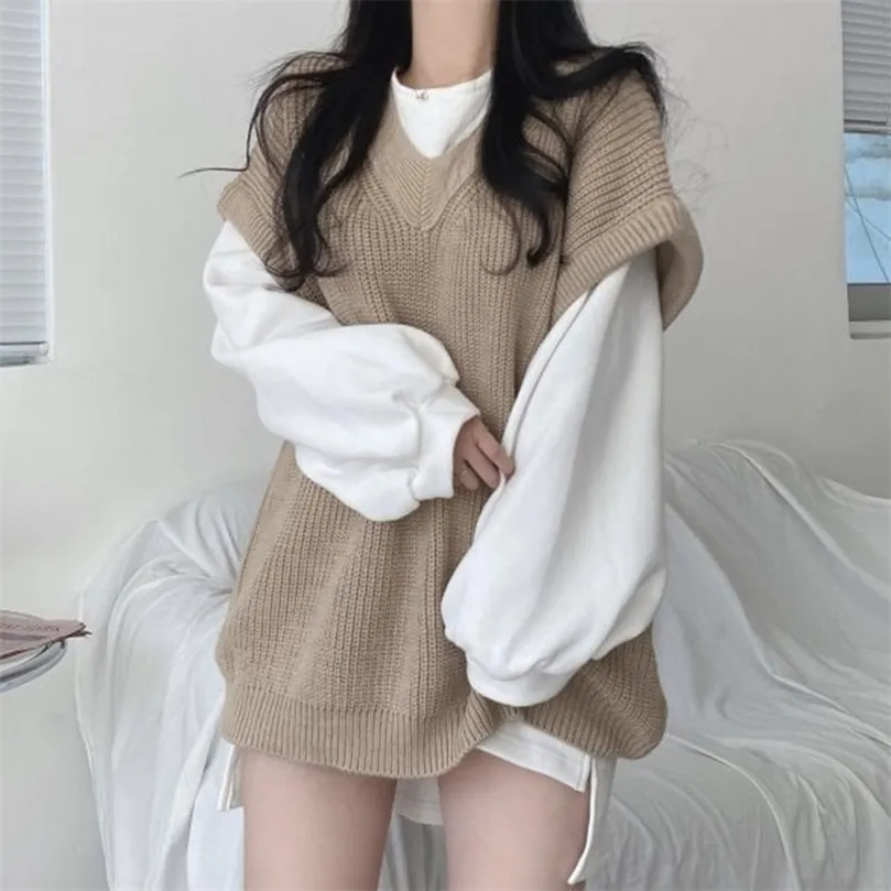 Layered Beige Knit Vest Over White Shirt with White Shorts — Korean Winter Outfits