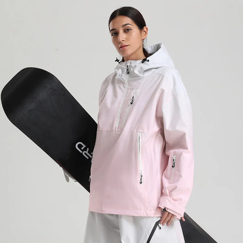 Oversized Pink and White Gradient Waterproof Jacket — Winter Jackets for Women