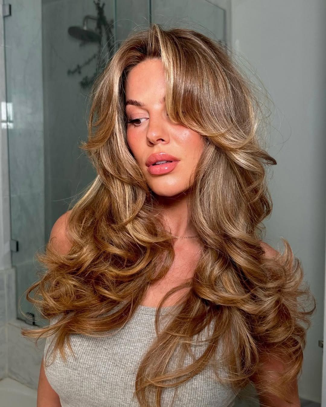 Curtain Bangs Visual Idea — Blonde to Brunette Hair