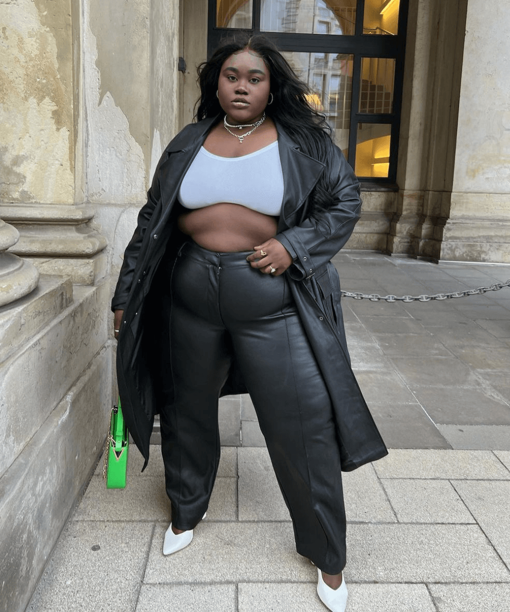 Faux Leather Trench Coat and Crop Top for a Night Out Look Faux Leather Trench Coat and Crop Top for a Night Out Look — Winter Outfits for Curvy Women