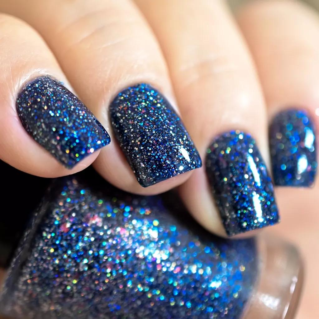 Dense Multi-Colored Glitter Navy Square — Navy Blue Nails