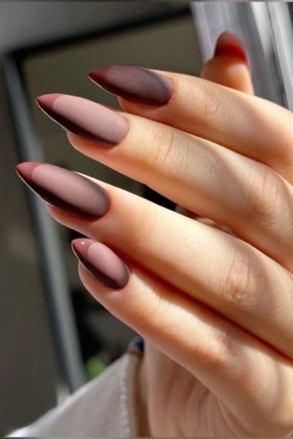 Matte Color Block French Tip Stilettos Matte Color Block French Tip Stilettos — Winter Nail Colors for Women Over 50