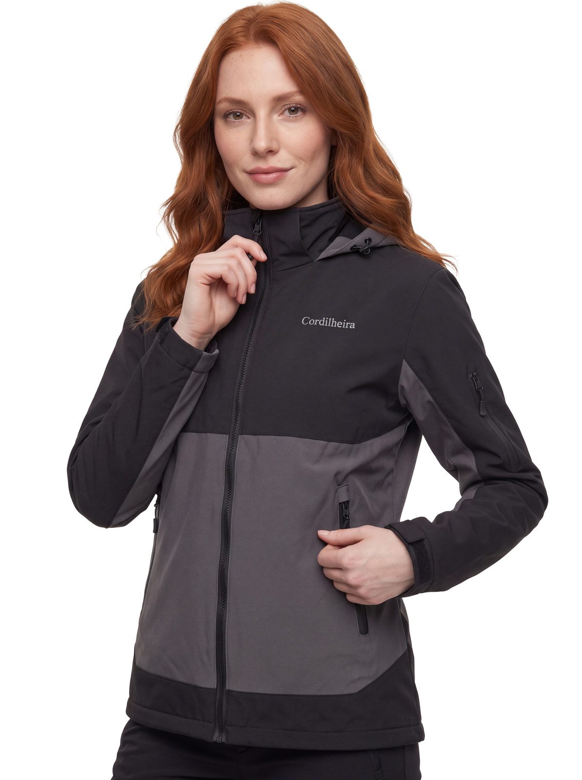 Grey and Black Color-Blocked Jacket with Hood for Hiking — Winter Hiking Outfits