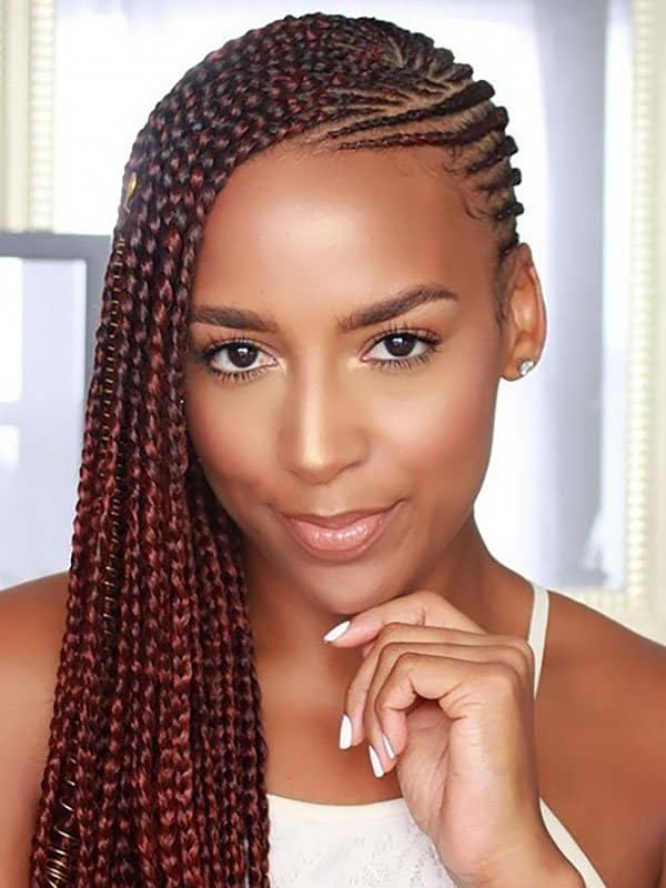 Striking Dark Red Individual Braids — Winter Braid Colors for Black Women