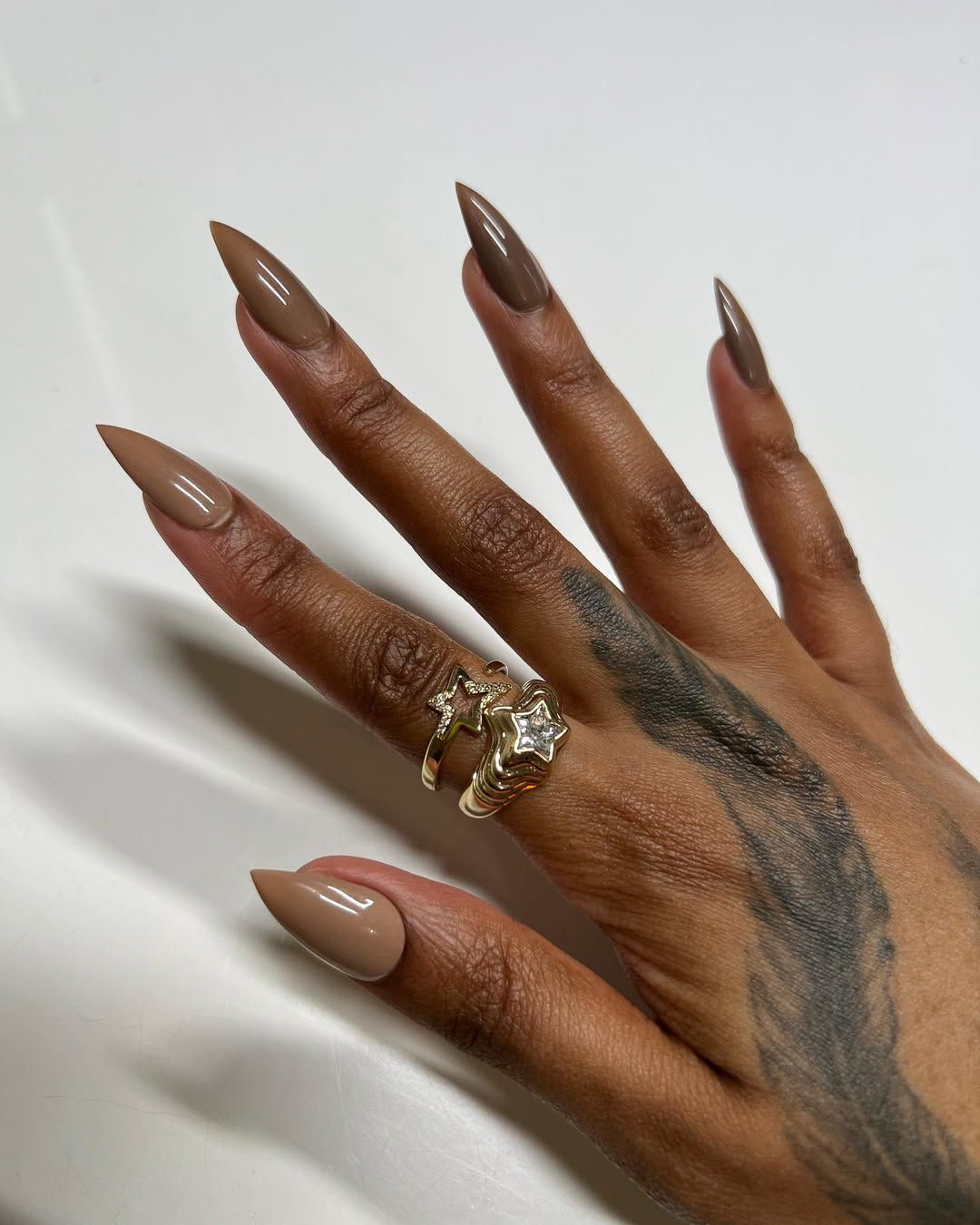 Sheer Glittery Pink Long Stilettos — Mocha Nails