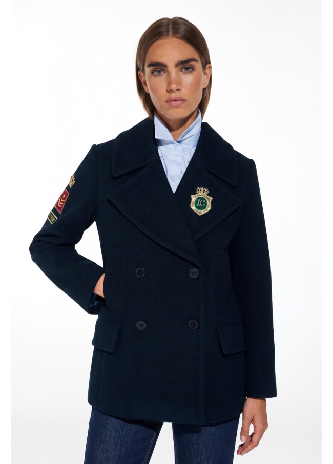 Navy Peacoat with Gold Crest Embellishment — Peacoat Outfits