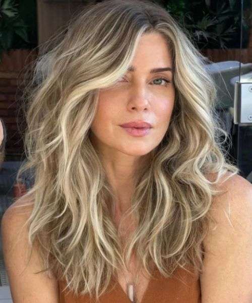 Side-Swept Bangs Visual Idea — Lowlights for Blonde Hair