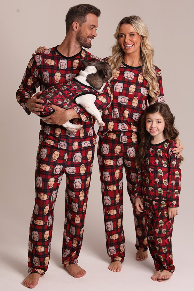 Personalized Plaid: Custom Face Print Pajamas for a Unique Family Photo — Winter Family Photo Outfits