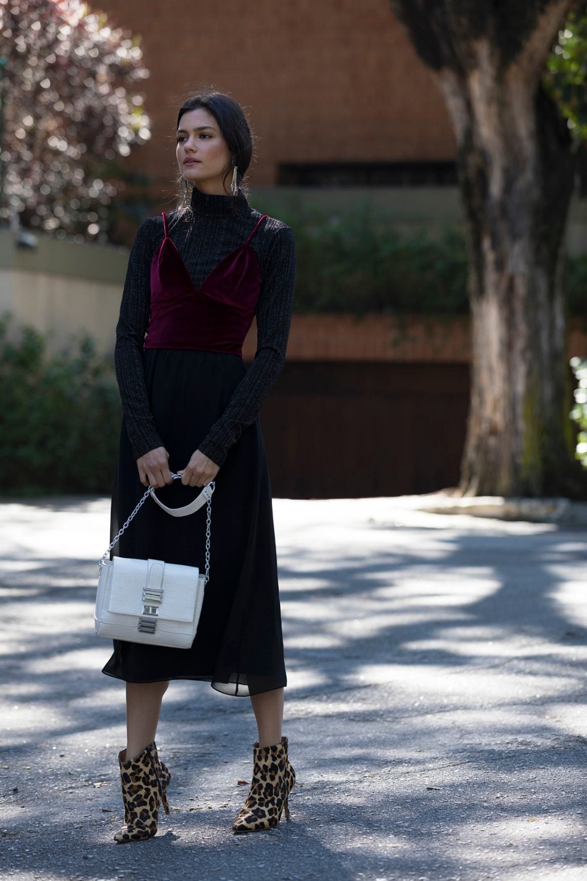 Velvet Camisole Over Turtleneck with Leopard Boots Velvet Camisole Over Turtleneck with Leopard Boots — Winter Layering Outfits