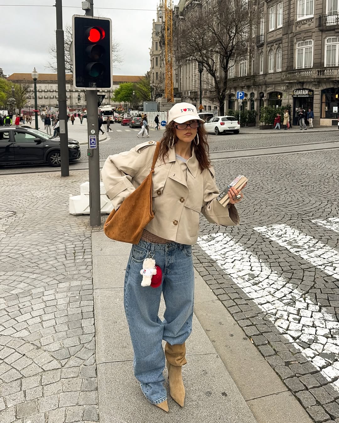 Baggy Jeans with a Cropped Trench Coat and Slouch Boots — Winter Outfits with Jeans