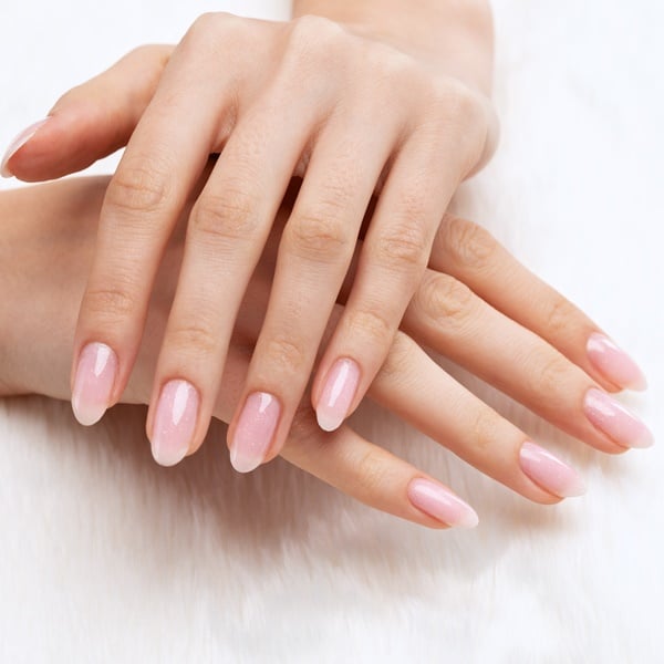 Sheer Pale Pink Glossy Medium Oval Nails Sheer Pale Pink Glossy Medium Oval Nails — Natural Winter Nails