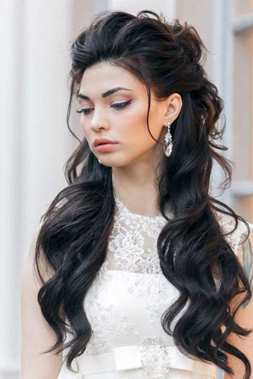 Voluminous Dark Brown Half Up Curls — Winter Half Up Half Down Hairstyles
