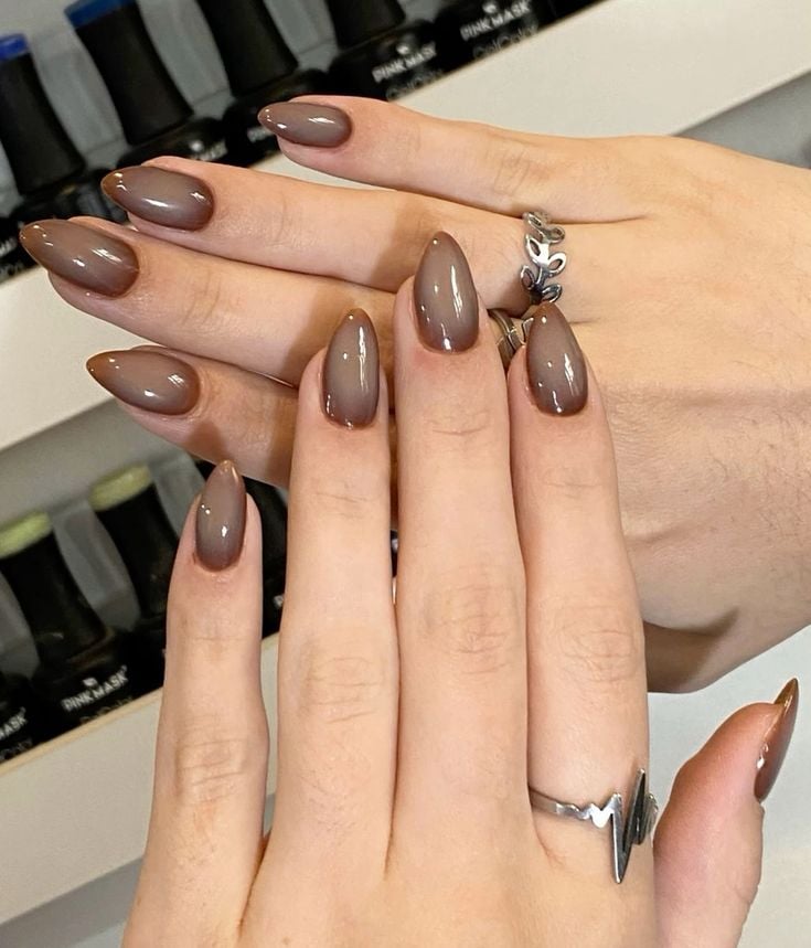 Rich Dark Chocolate Almond Nails Rich Dark Chocolate Almond Nails — Winter Nail Colors for Pale Skin