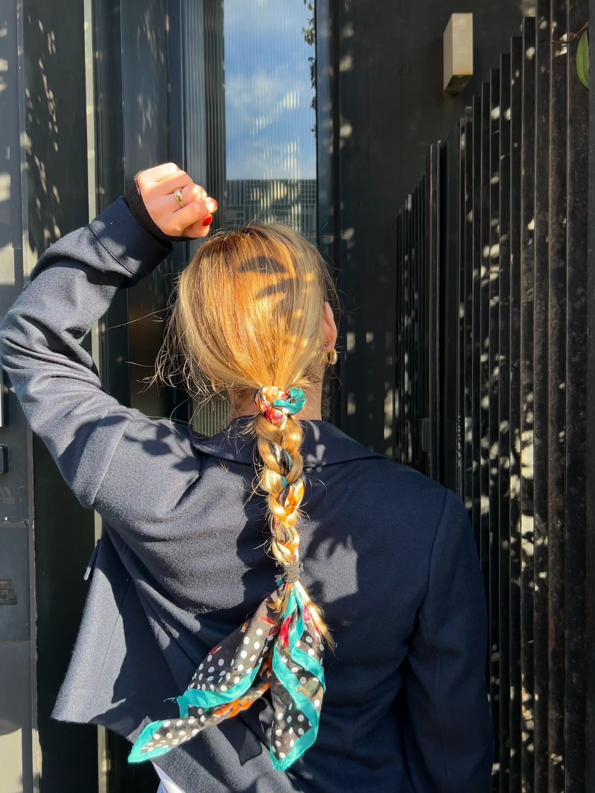 Thick Blonde Braid with Woven Scarf Thick Blonde Braid with Woven Scarf — Winter Hairstyles with Scarf