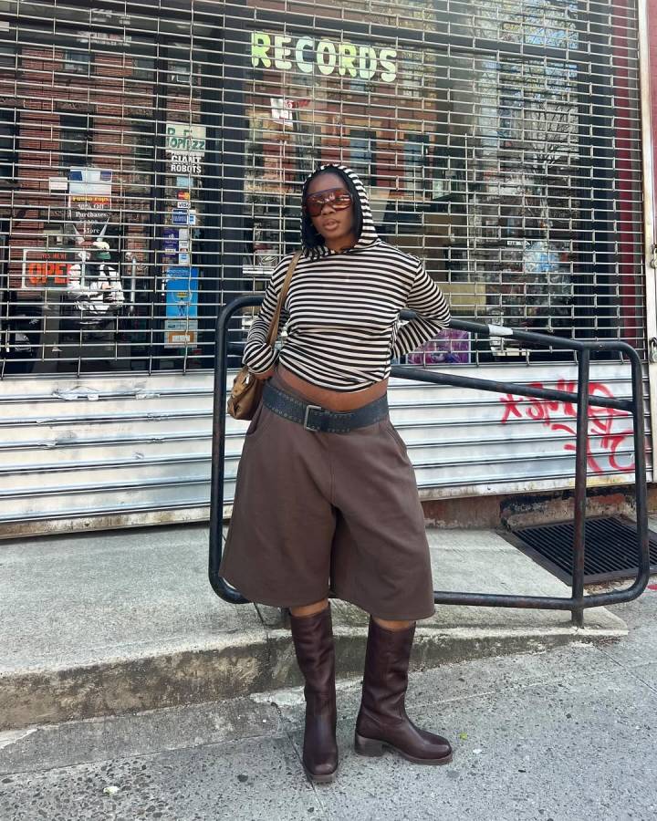 Streetwear Style with Cropped Hoodie and Dark Brown Boots — Knee High Boots Outfits