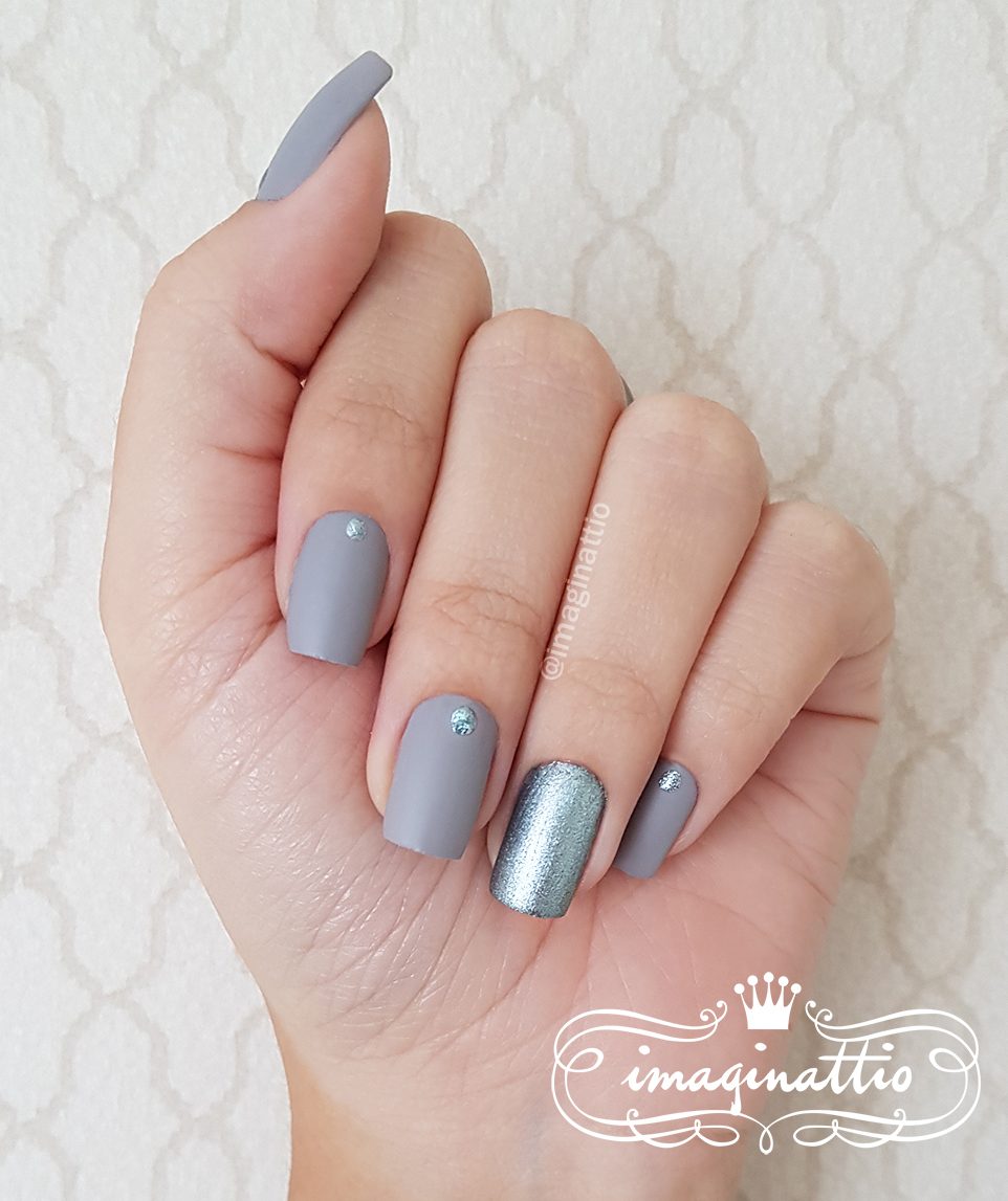 Minimalist Grey Matte with Silver Dots — Winter Matte Nails