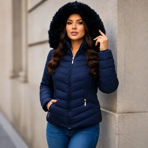 Fitted Navy Puffer with Fluffy Fur Hood — Winter Jackets for Women