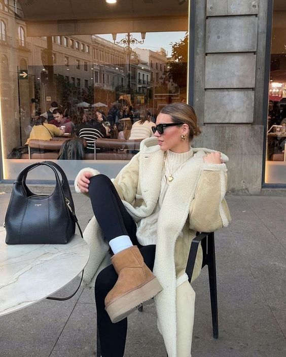 Cozy Cream Shearling Coat and Knitwear — Ugg Boots Outfits