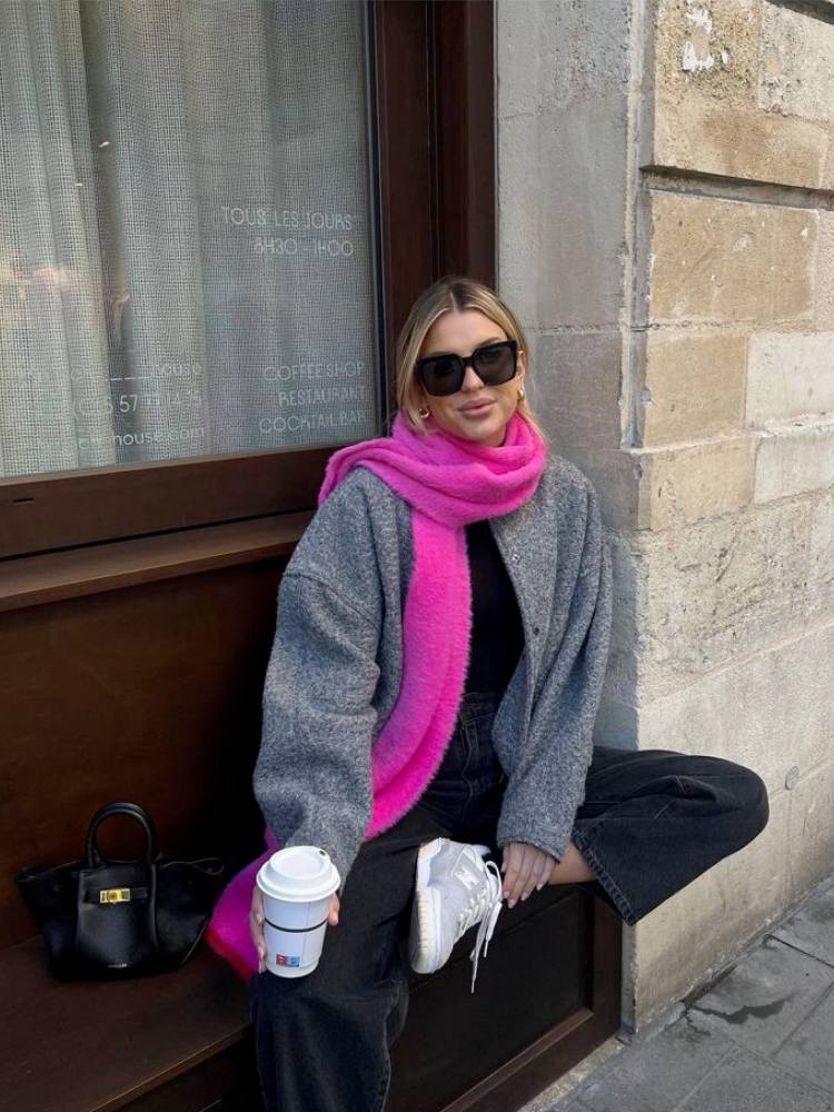 White Sneakers Outfit Idea — Scarf Outfits