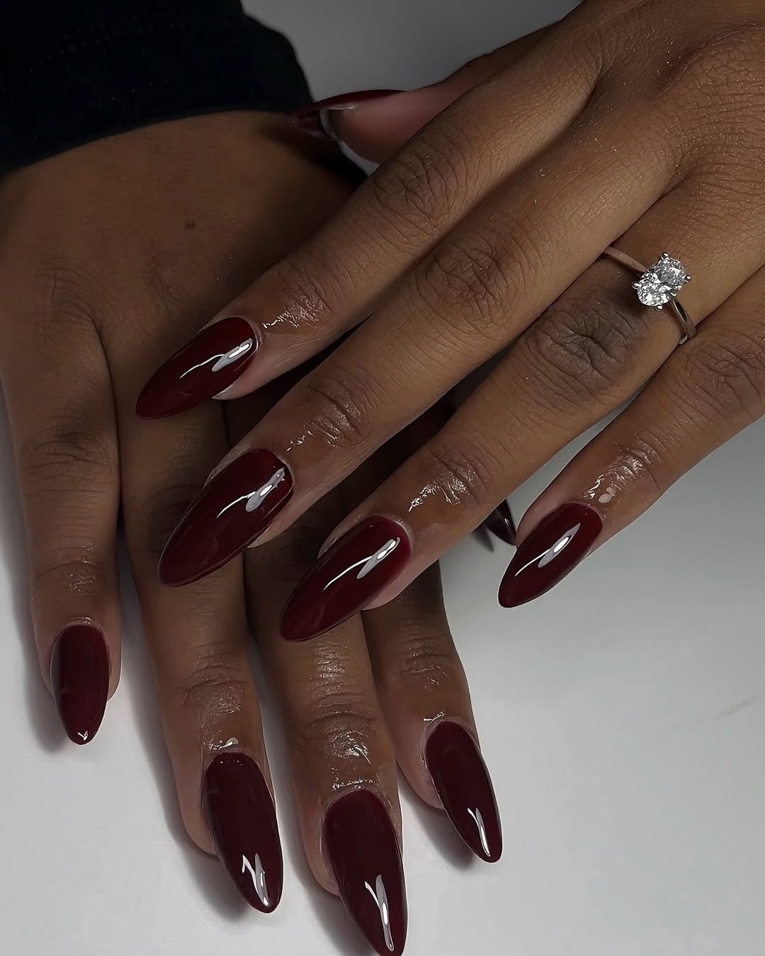 Long Stiletto Deep Burgundy — Winter Nail Colors for Dark Skin