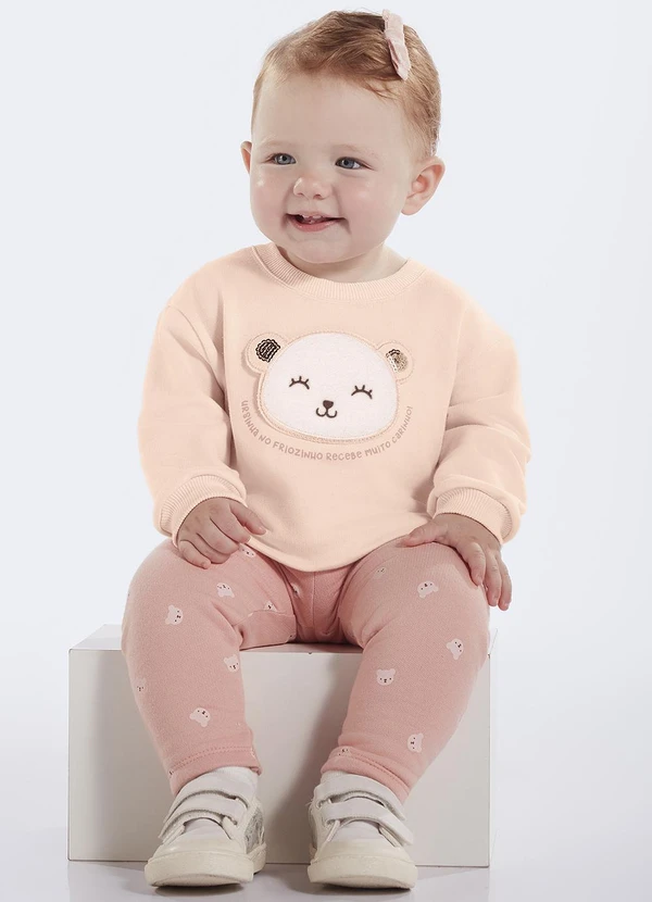 Sweet Pink Bear Graphic Sweatshirt and Leggings Set — Winter Outfits for Kids