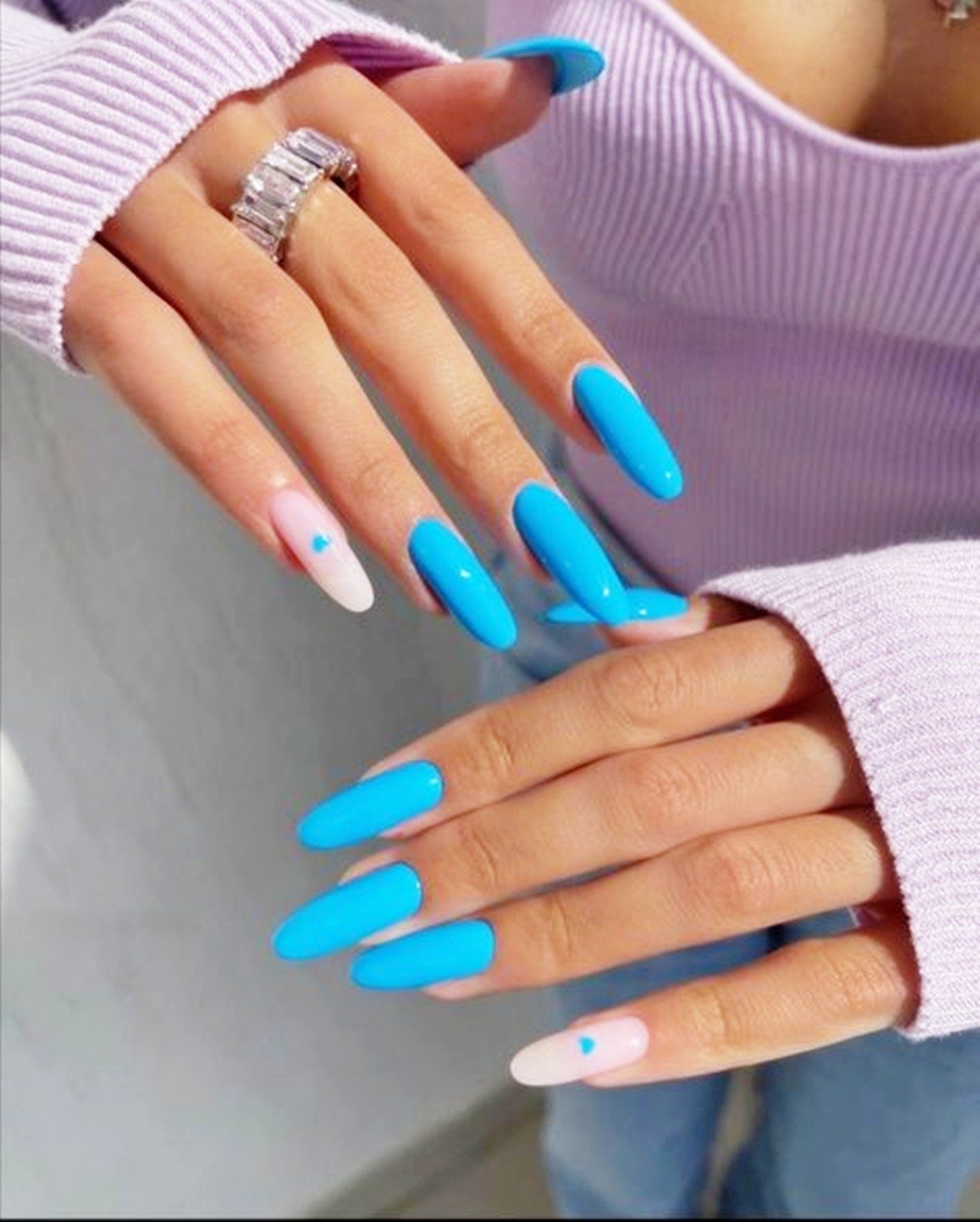 Vibrant Blue With Sweet Heart Accents — Winter Blue Nails